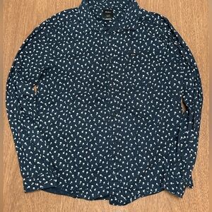 RVCA Men's Large Button Down Shirt Blue Floral Long Sleeve Cotton